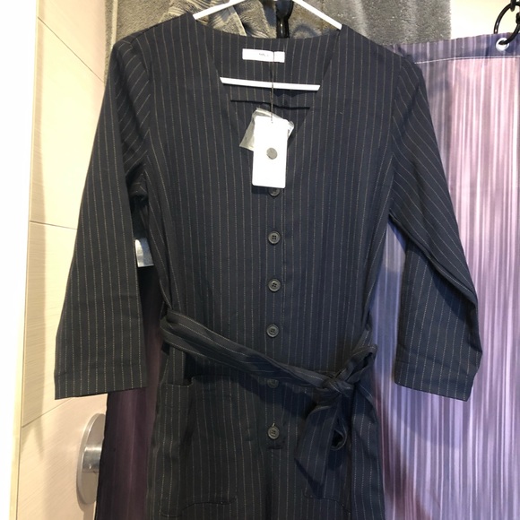 NWT Mango pinstripe / striped navy jumpsuit - Picture 2 of 5